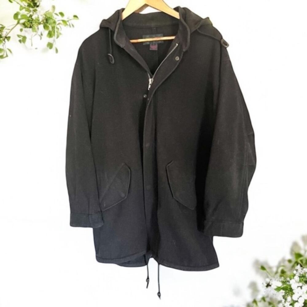 VINTAGE RALPH LAUREN Coat Hood Black Wool Women’s Size Large FAST SHIP 1031-8